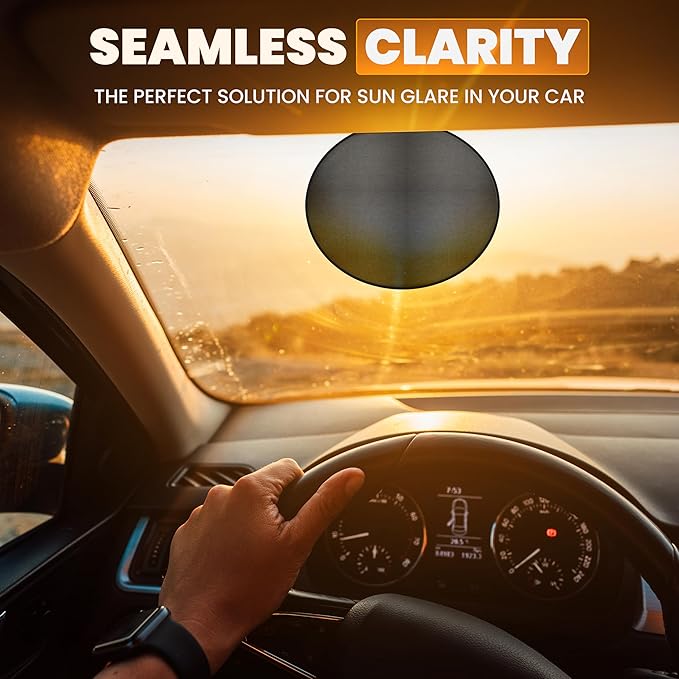 EcoNour Semi-Transparent Static Cling Window Shade for Car Sun Visor | 2Pack Mesh - Circle Glare Patch | Glare Protection for Windshield & Driving Safety | Sun Glare Protection Accessories