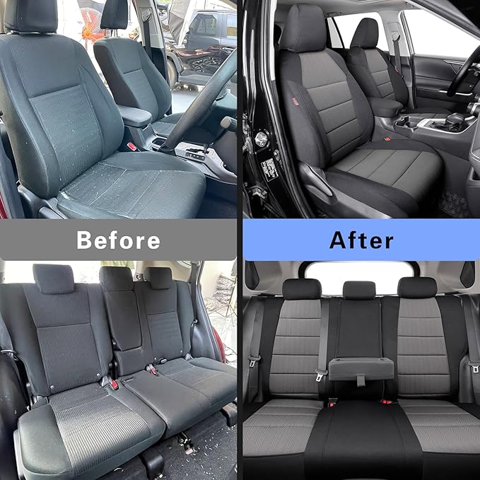 coverdream Rav4 Seat Covers Custom Fit for 2013-2018 Toyota Rav4 LE,Full Coverage Polyester Car Seat Protector(Full Set,Black & Gray)