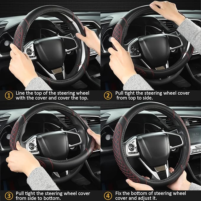 West Llama Customized Auto Car Steering Wheel Cover for Kia Sportage Sorento Spectra Forte 14.5-15 inch (Red+Black-Standard Size)
