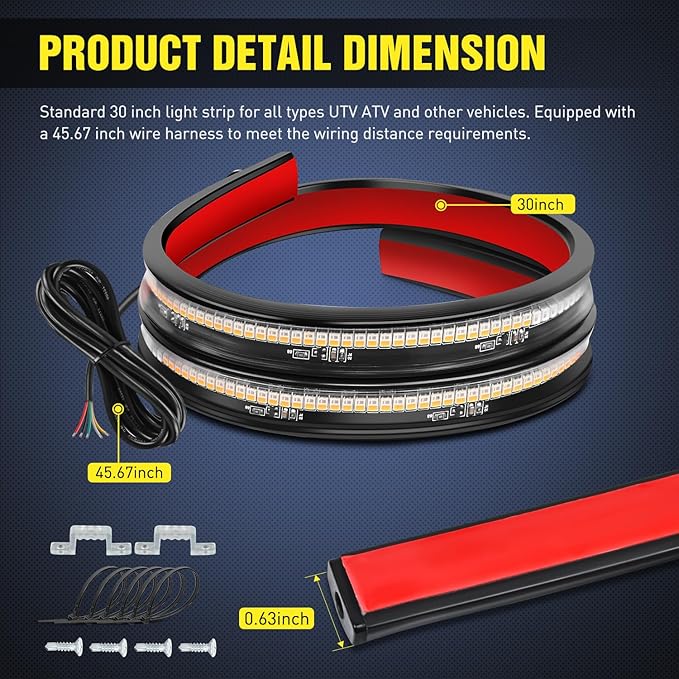 Nilight 30 Inch UTV Tailgate Light Strip 204 LED Red Running Brake Amber Turn Signals Lights Compatible with Polaris RZR Kawasaki Pioneer Can Am Golf Cart Off-Road Truck Trailer