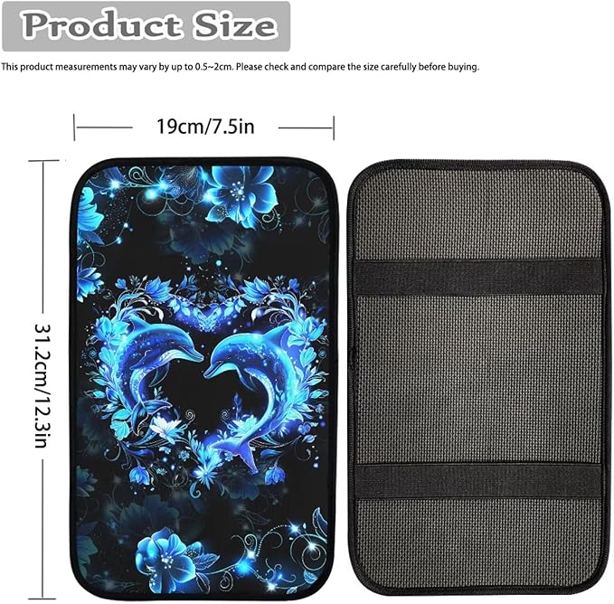 Heart Dolphin Car Armrest Cover Pad for Women Girls Non Slip Decorative Center Console Cushion Dustproof Car Armrest Box Protector Cover Breathable Softs