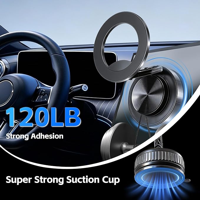 Car Phone Holder [120LBS Strongest Suction 2800gf Magnetic], 360° Adjustable for Magsafe Car Mount, Car Phone Mount for Cars/Gyms/Mirrors/Shower Stalls, Compatible with iPhone and Android Devices (3)