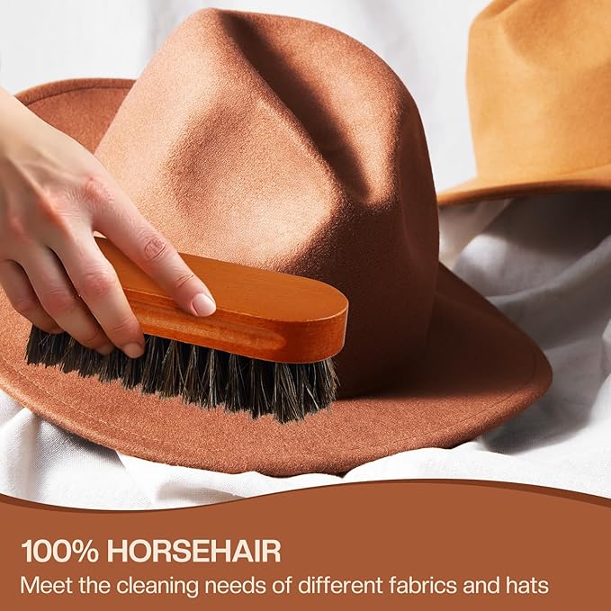 4 Pcs Horsehair Felt Hat Brush Kit with Cleaning Sponge Cowboy Clean Hat Wood Fedora Hat Cleaning Set Baseball Cap Lint Brush Remove Dust for Hair Furniture Suits Clothes(Style D)