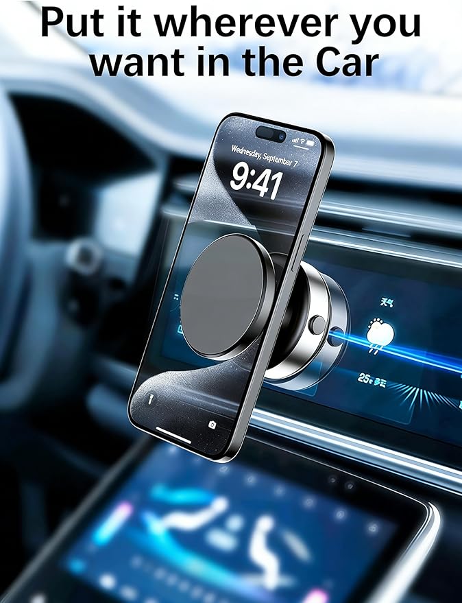 Hands-Free Vacuum Suction Cup Phone Mount, Auto-Seal & One-Touch Release Magnetic Phone Holder, 360 Adjustable for Car, Screen, Glass & Smooth Surfaces, for iPhone 12-17