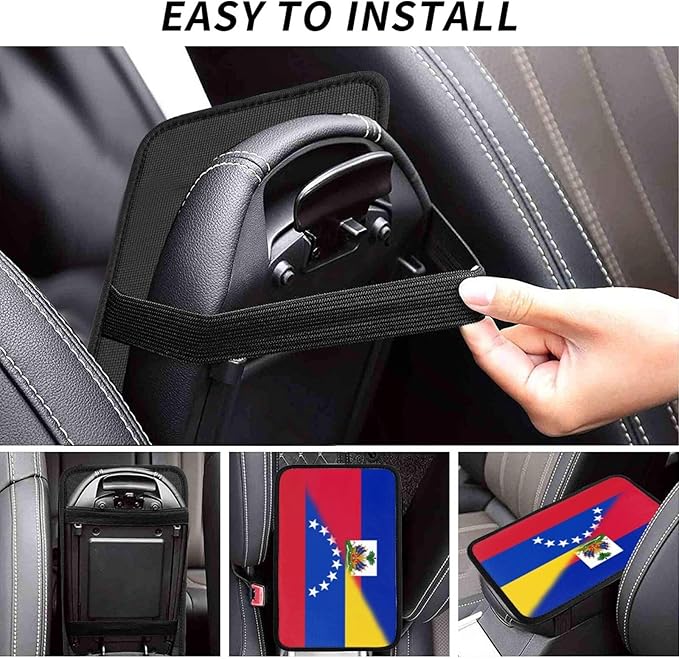 Venezuela Venezuelan Haiti Haitian Flag Auto Center Console Armrest Cover Car Handrail Box Cushion Pad Mat Universal Fit Most Vehicle Sedan Truck SUV Soft Comfort Decor Accessories