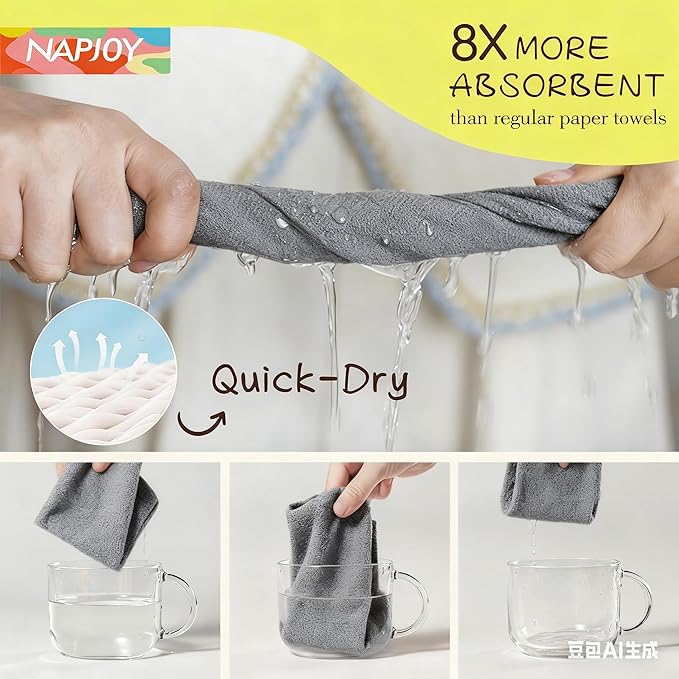 Napjoy Microfiber Cleaning Cloth Roll, 75PK Easy Tear Away Reusable Paper Towels, 12" x 12", Lint-Free and Scratch-Free with Patented Fiber Technology Microfiber Towel Roll, Grey