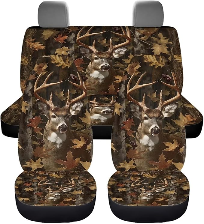 KEIAHUAN Camo Deer Hunt Design Car Seat Cover Full Sets Front Bucket Seat Covers & Rear Bench Seat Protector Car Interior Accessories Decoration Fit Most Cars, Trucks, SUV or Vans 4 Pcs