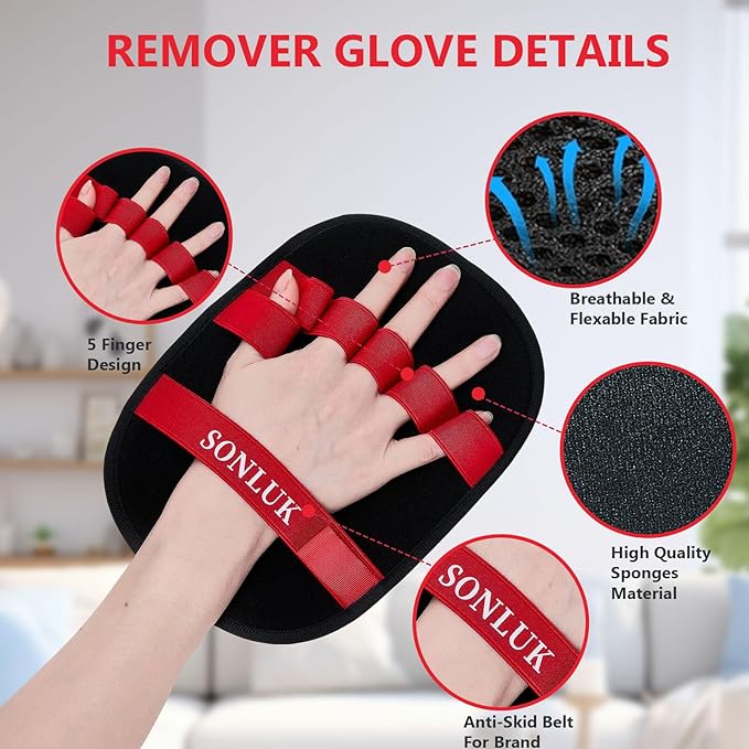 2PCS Pet Hair Removal Glove for Dogs&Cats,Upgraded 5-Finger Electrostatic Magic Brush Reusable Pet Hair Remover Glove for Laundry,Carpets,Sofa Gaps and Car Seats(Red)
