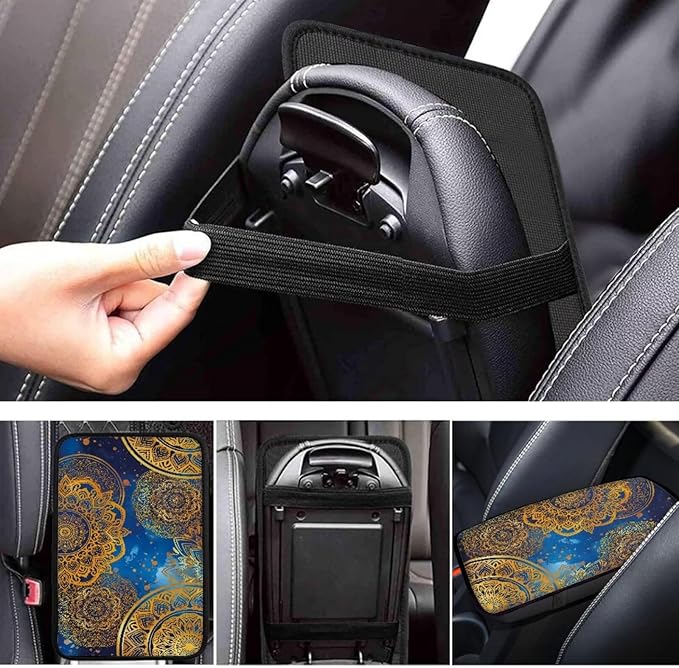 Dreaweet Mandala Print Center Console Armrest Pad Cover Boho Car Accessories Middle Console Cover Anti-Scratch Universal Car Armrest Storage Box Mat