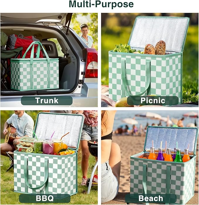 2 Pack Insulated Reusable Grocery Bags, Heavy Duty Warming Large Capacity Collapsible Cooler Delivery Bags for Pizza, Hot and Cold Food, Party Catering