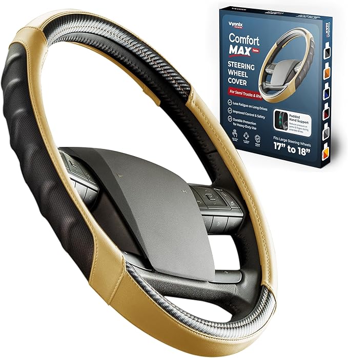 18-Inch RV Steering Wheel Cover for Class A Motorhome – Premium Leather Grip, Anti-Slip & Breathable Design, Comfort Motorhome Accessories for Long Trips, Universal RV Accessories Upgrade - Tan