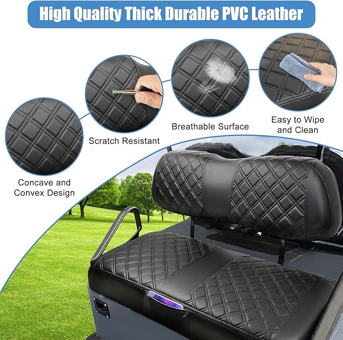 MOSNAI Club Car DS 2000.5-Up Seat Covers, Golf Cart Seat Covers for Club Car DS OEM Ordinary Seat, Front Seat Cover with Concave and Convex Design, Thick Vinyl Leather Comfortable/Breathable