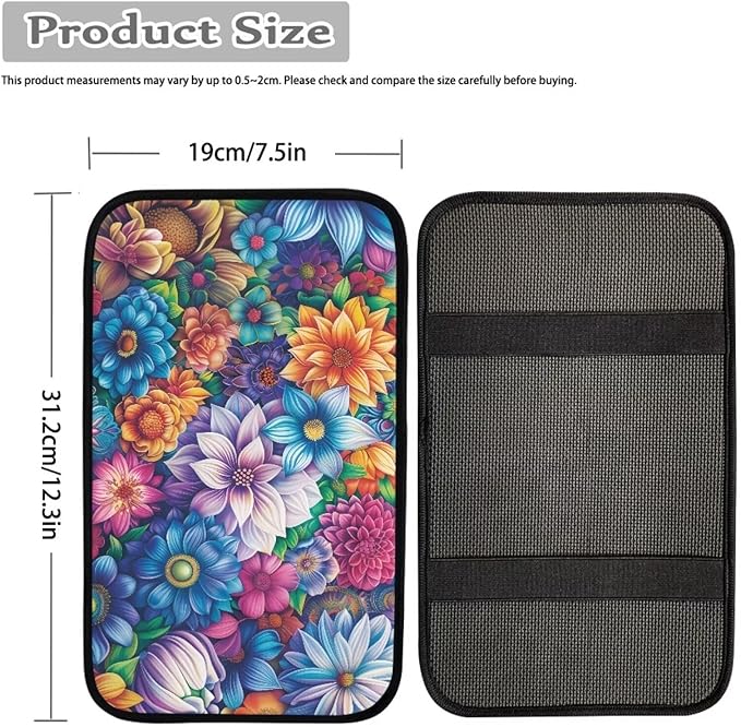 JoyLamoria Automotive Armrest Pad Boho Flower Print Car Armrest Cover for Women High Stretchy Auto Accessories Easy Install