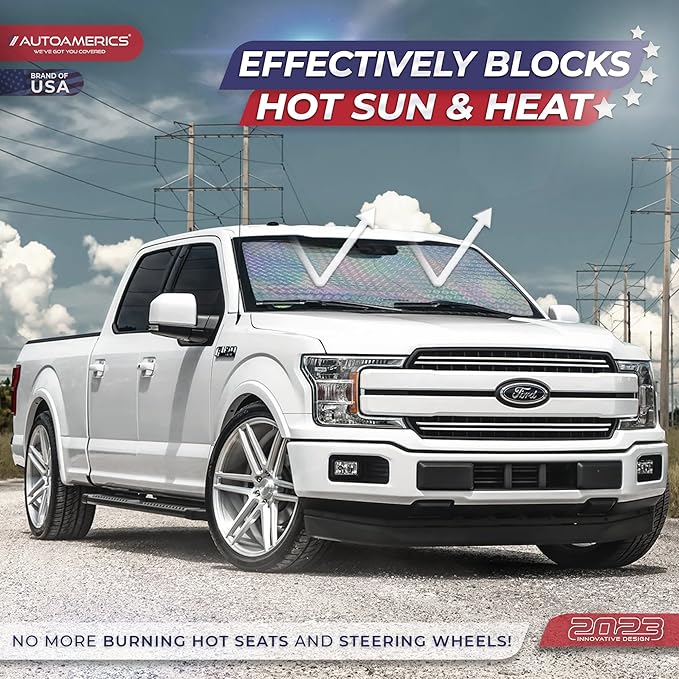 Autoamerics 1-Piece Windshield Sun Shade - Holographic Print Foldable Car Front Window Sunshade for Cars SUV Truck - Heat Blocker Visor Protector Blocks Max UV Rays and Keeps Your Vehicle Cool - Large