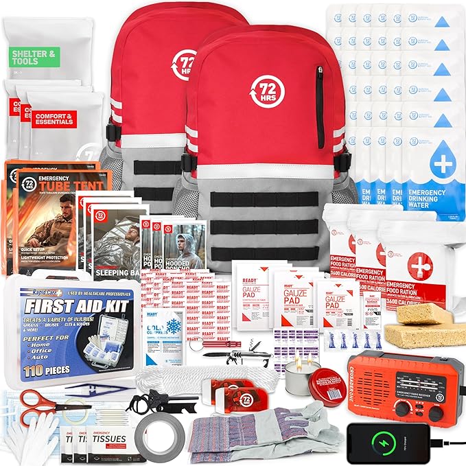 72 HRS Deluxe Emergency Survival Kit - Heavy Duty 72 Hour Bag Survival Kit for Earthquake, Hurricane, Tsunami, Winter, Blackout - Includes Emergency First Aid Kit, Water, Food