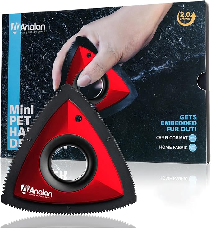 Analan Mini Pet Hair Remover for Car Detailing Supplies, Carpet Dog Hair Remover for Car Interior, Triangle Dog Hair Remover for Auto Detailing, Couch, Furniture, Lint, Carpet (Ruby Red)
