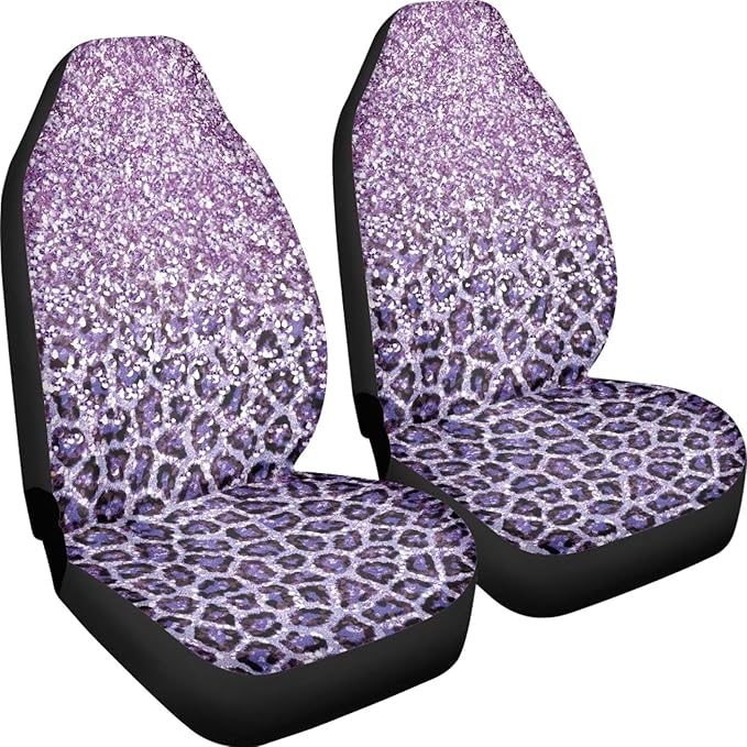 Gradient Purple Leopard Print Car Seat Cover, Design Car Seat Covers Protector, Set of 2 for Front Seats