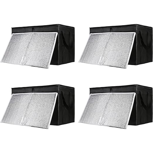 CIVJET Insulated Food Delivery Bag with Hard Bottom, XXX-Large Insulated Reusable Grocery Cooler/Hot Bags, Tote Bag for Shopping/Travel, Black, 4-Pack