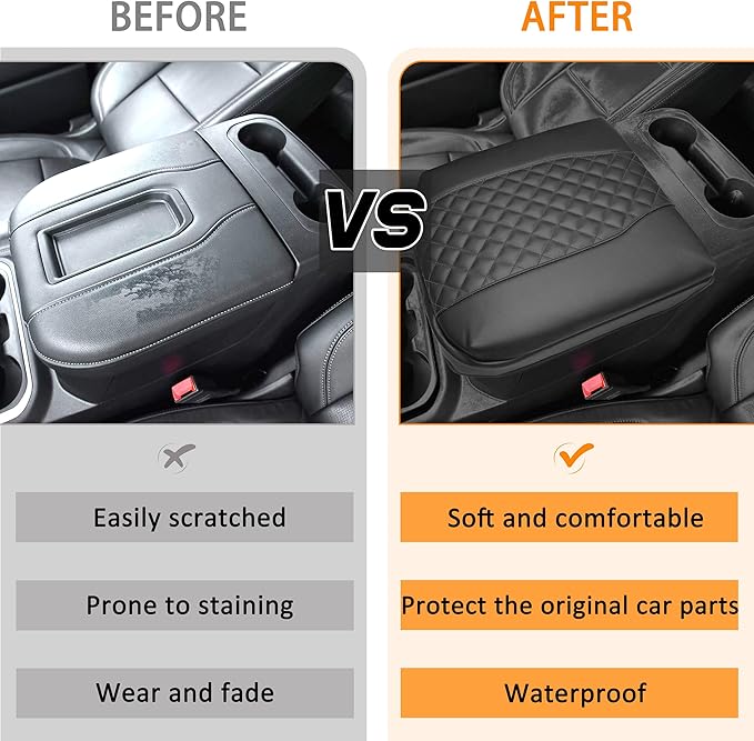 1.2in Thickness Center Console Cover for Chevy Silverado/GMC Sierra 1500 Accessories 2019-2025 2026, Tahoe & Suburban & Yukon 2021-2026 Armrest Cover Leather Cushion Protector Pad Bucket Seat (Black)