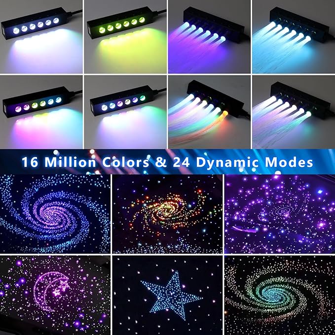 WEBUPAR 3.2W 6LEDs Meteor Starlight Headliner Kit, 240pcs 0.01in 6.56ft, RGBW Shooting Stars Fiber Optic Lights with Bluetooth APP Control for Car/Home Theater