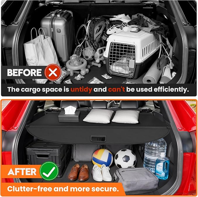 Powerty Retractable Cargo Cover for 2019-2025 Toyota RAV4, Canvas Texture Trunk Cover Privacy Screen Rear Security Shade for RAV4 Accessories (with Extented Cover)
