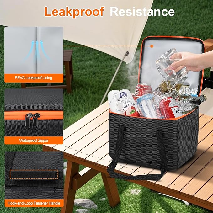 Portable Soft Cooler Bag, Collapsible Insulated Leak-Proof Car Cooler Bag, Insulated Ice Chest with Waterproof Zipper, Leak-Proof Organizer for Cars, Fits Most Vehicles, Orange