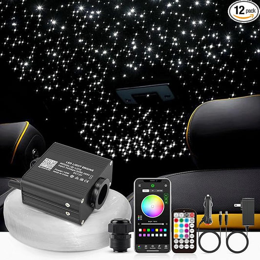 16W Twinkle Starlight Headliner Kit, 260pcs*0.03in*6.5ft Fiber Optic Strands Bluetooth APP/Remote/Music Control, RGBW Car Star Ceiling Light Kit+Adapter+Car Use Plug for Home/Theater