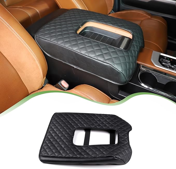 LLKUANG Car Center Console Armrest Cover Pad Fit for Toyota Tundra 2007-2021 Waterproof Leather Seat Armrest Box Cushion Pad Protector (Black)