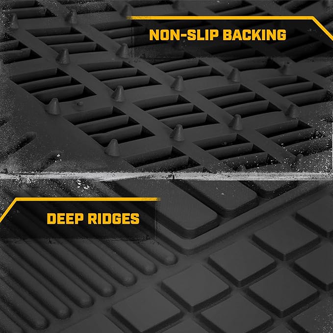 CAT® Large Heavy Duty Rubber Floor Mat & Cargo Trunk Liner for Car, SUV, Van, Sedan, Truck – Trim-to-Fit, All-Weather Deep Dish Ridges for Dirt Protection, Front and Rear Mats Black