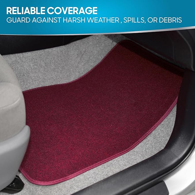 BDK MT-100-BD Burgundy Red Carpeted 4 Piece Car SUV Floor Mats With Vinyl Heel Pad Car Vehicle Universal Fit