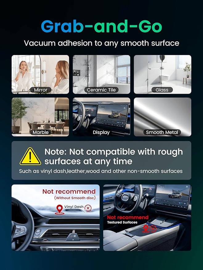 Vacuum Magnetic Phone Holder for MagSafe,Foldable Metal Suction Cup Phone Mount,360° Rotatable Phone Mount for All Smartphones & All Car Models-Black