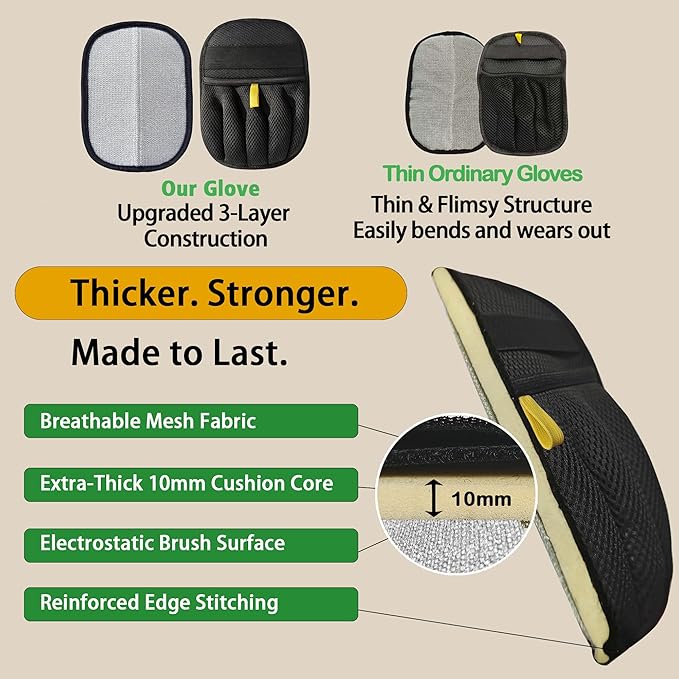 Pet Hair Removal Glove for Dogs & Cats- Upgraded 10mm Thickened Electrostatic Magic Brush- Pet Hair Remover Glove for Couch, Furniture, Clothes, Car & Carpet, Reusable Pet Hair Removal Tool