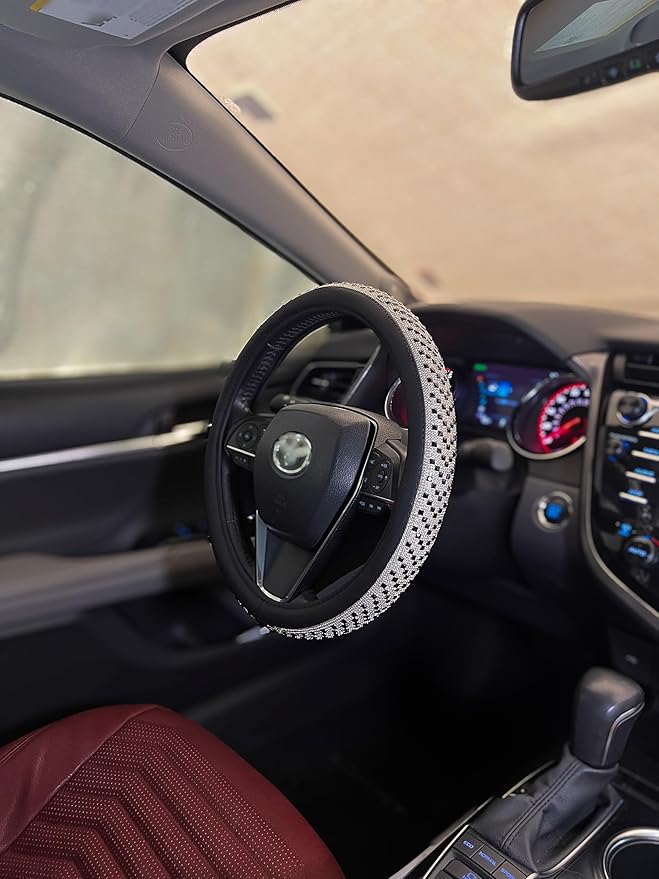 LordLord AutoFashion 15 Inch Luxury Universal Steering Wheel Cover Rhinestone Crystals Anti-Slip Microfiber Leather for Women Girls Men Boys Car Accessory Bling Diamonds Black (JX06)