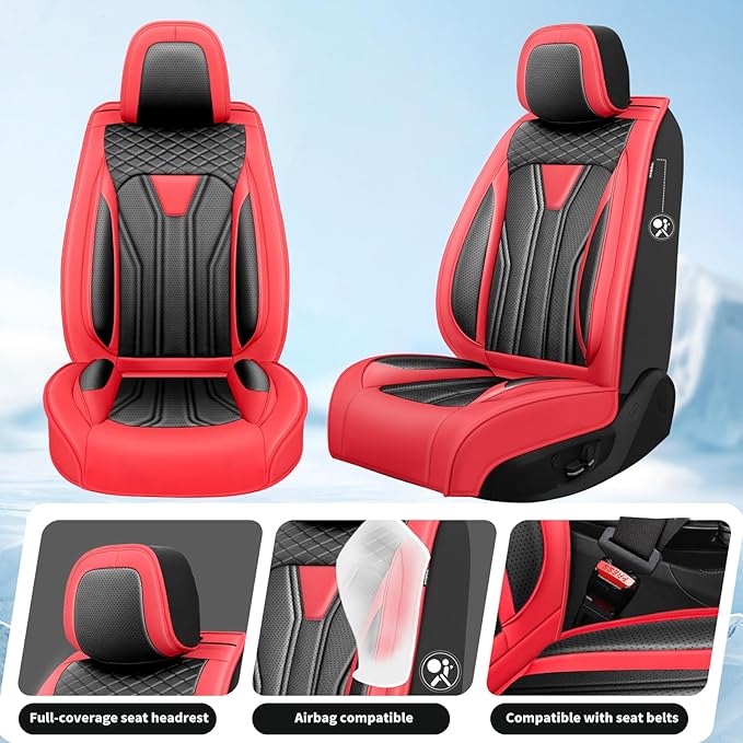 Fit Altima Car Seat Covers Compatible with Nissan Altima 2011-2025 2026 - Premium Leather， Waterproof Breathable， All-Weather Seat Cushion Protecto&Airbag Compatible (2 Front Seat Red&Black)