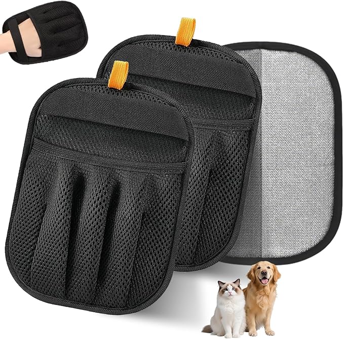 Electrostatic Pet Hair Remover Glove for Dogs and Cats (2Pcs) Reusable Brush Pet Hair Removal Glove for Furniture, Car Interiors, Bedding & Clothing