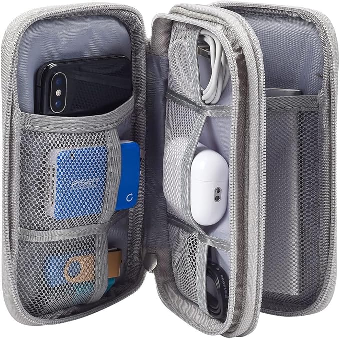 Electronic Organizer Bag, Waterproof Portable Electronic Organizer Travel Accessories Cable Bag Universal Cord Storage Case for CableCord Storage Double Layer - Gray, Large