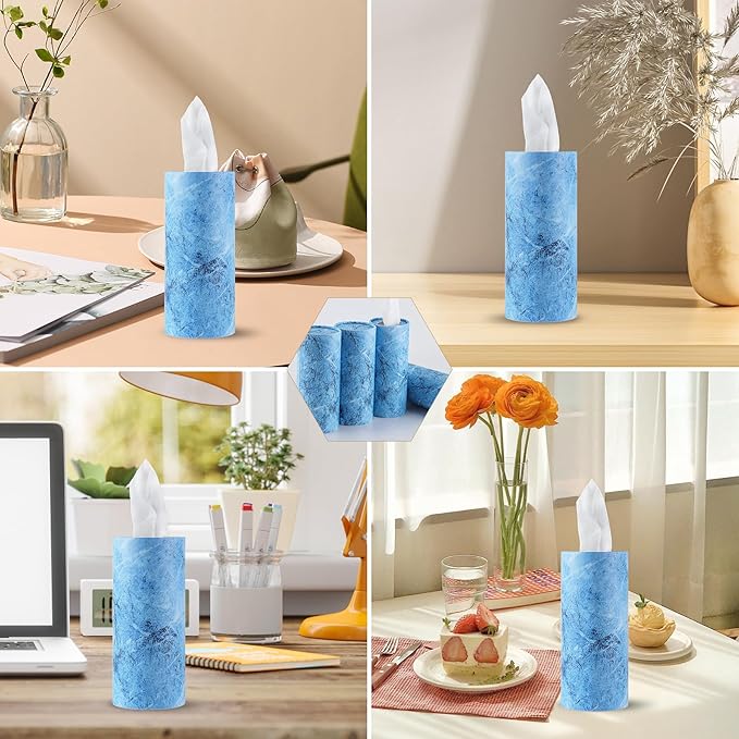 SINGARO Car Tissue Holder, 4 Pack Car Cup Holder Facial Tissues with Travel Tissue Bag, Quick and Convenient Flower Combination Box(4 Canisters/200 Tissues) Blue