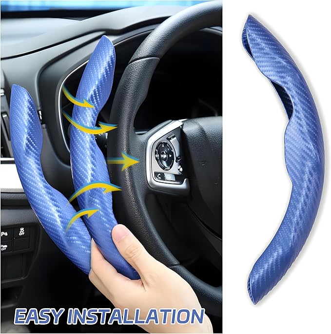 2 Pc Car Carbon Fiber Steering Wheel Cover, Anti-Skid & Scratch-Proof Ultra Thin Steering Wheel Cover Protector Men/Women,100% Universal Fit Steering Wheel,Car Accessories Gifts