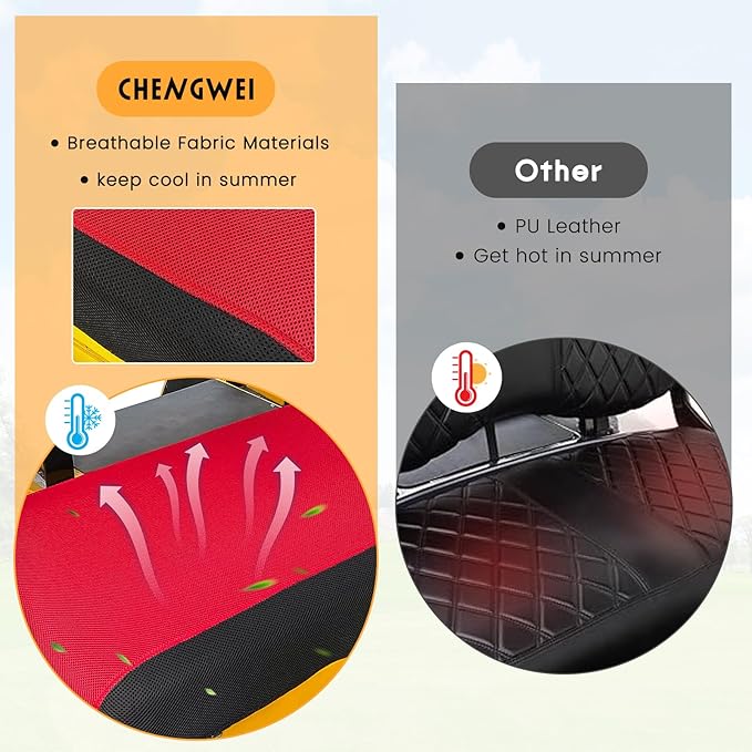 Golf Cart Front and Rear Seat Covers Sets for EZGO TXT RXV & Club Car DS 2000 and UP Standard Seat Cushion, Replacement Cooling Breathable Washable No Stapler Needed (Red& Black)