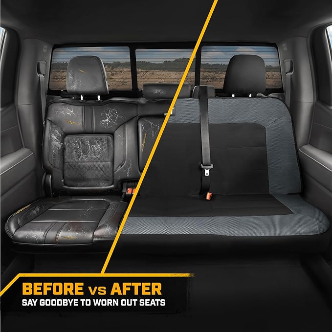 Cat MeshFlex Charcoal & Black Rear Seat Cover for Car – Durable Canvas & Mesh Design 60/40 Split Bench Protector for Cars, Trucks & SUVs – Back Seat Cover for Rear Bench – Interior Car Accessory