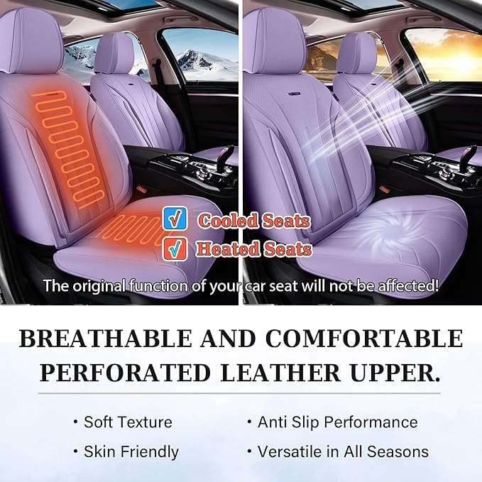 Coverado Front Seat Covers for Cars, Luxury Leather Seat Covers, Waterproof Car Seat Protector, Driver Car Seat Cushions Universal Fit for Most Sedan, SUV, Trucks (Purple)