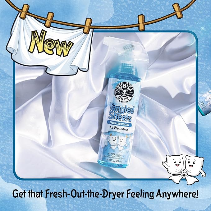 Chemical Guys Tangled Sheets Fresh Linen Scent Air Freshener Spray and Odor Eliminator, Clean Fabric Inspired Spray for Home, Office, Bathroom, Dorm, and Car Interior - 16 Fl Oz