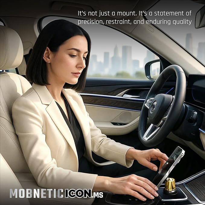 MobNetic Icon.MS MagSafe Compatible Phone Mount, Magnetic Phone Holder for Car w/ 90lb Pull Force, 90º Tilt & 360º Rotation, Aluminum Build, Compatibility for iPhone & Android (Alpine White)