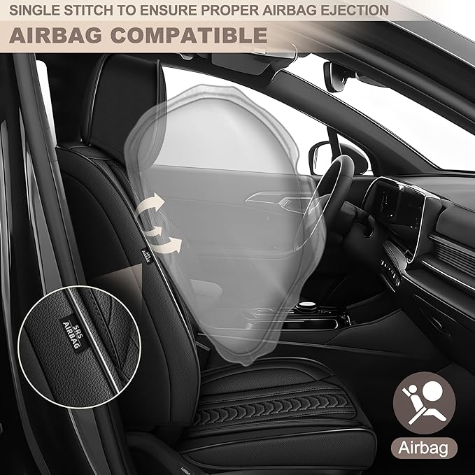 TTX LIGHTING for Kia Optima 2002-2020 Seat Covers: Waterproof Leather Seat Protector with Airbag Compatible (2 Front Seats,Black)