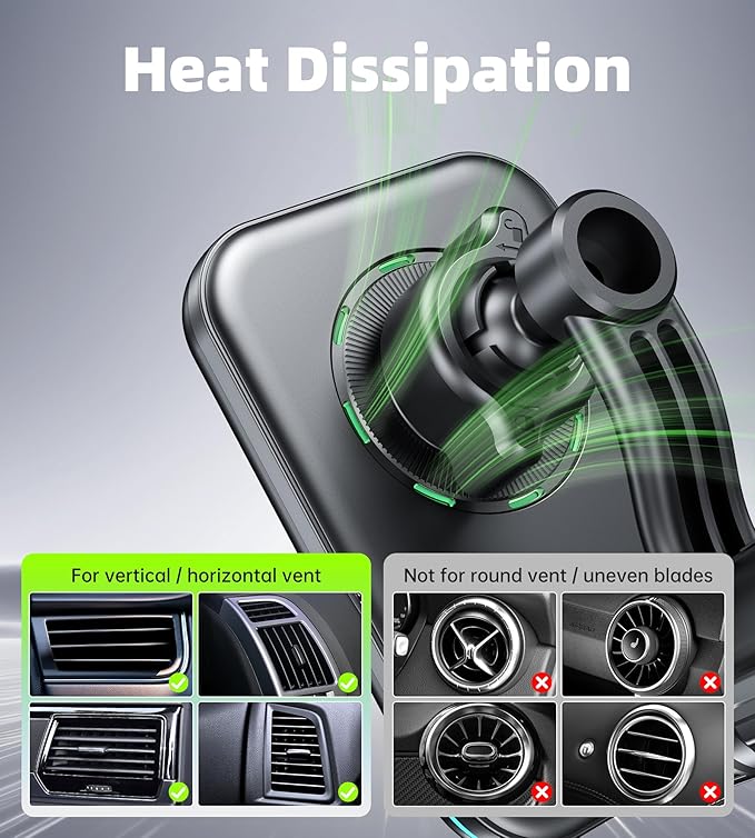 Mukiya for MagSafe Car Charger Mount, Qi2-Certified 15W Magnetic Wireless Car Charger Air Vent，Car Phone Holder Mount for iPhone 17/16/1514/13/12 Series, Pixel 10 Series, Galaxy S25 Series