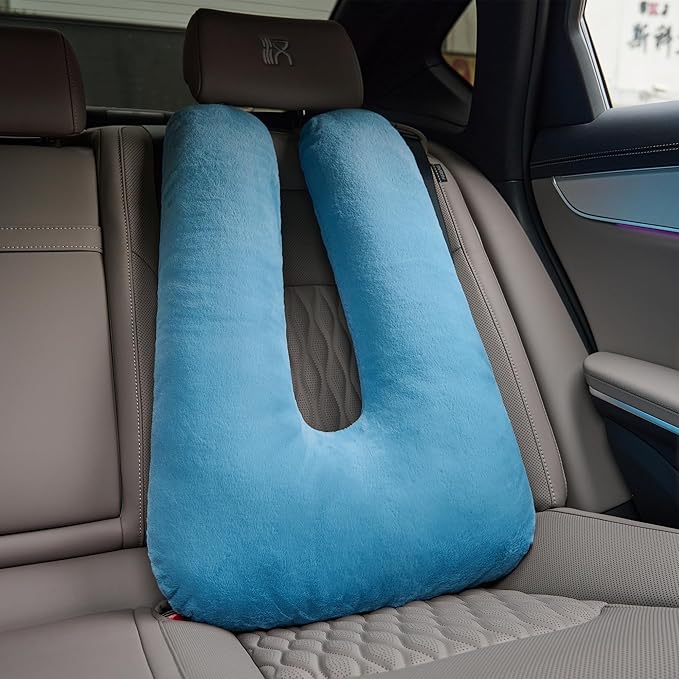 Travel Pillow, Car Pillow for Kids, Car Sleeping Pillow for Adults, Travel Pillow for Kids with Adjustable Strap, Support Head and Neck on Road Trips, Car Travel Essentials, Blue