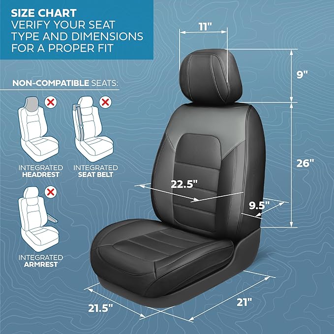 Deluxe Edition Napa Leather Seat Covers Full Set – Black & Gray Car Seat Covers Front Seats and Back Car Seat Protector, Waterproof and Universal Fit for Most Small to Mid Size Truck & SUVs