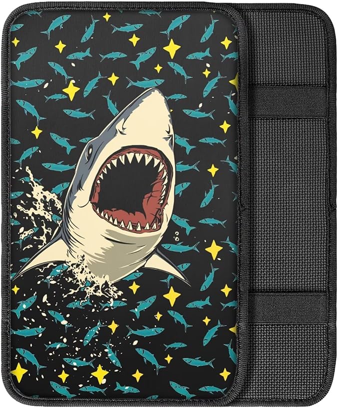 Shark Print Arm Rest Cover for Car Non Slip Car Center Console Cover Shark Car Interior Accessories Non Slip Armrest Cushion Protector Fit Most SUV Trucks Van Vehicle