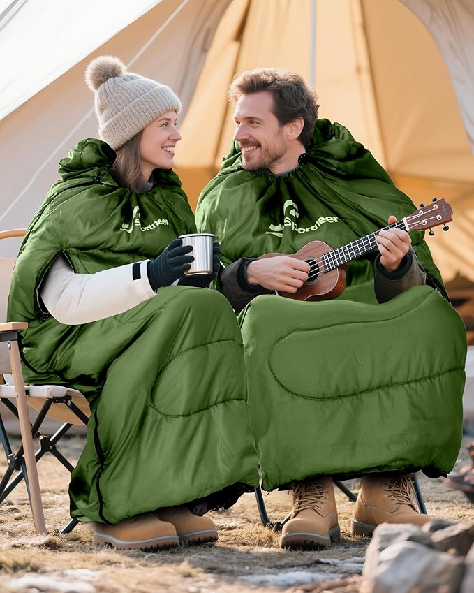 Sportneer Wearable Sleeping Bag for Adults & Kids – Walkable with Arm Zippers, Warm Weather & Cold Waterproof, Compact for Camping, Stadiums, Travel, Backpacking & Car Use