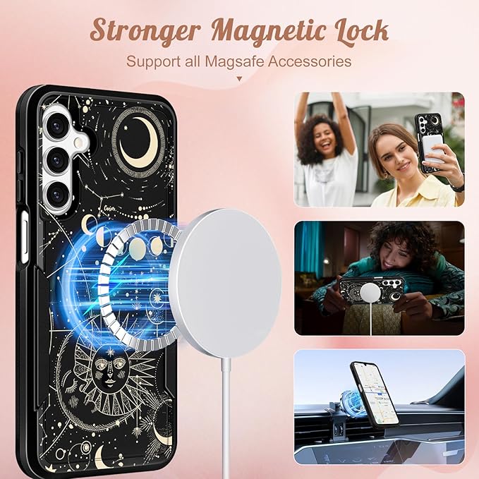 for Samsung Galaxy A14 5G Phone Case - Compatible with MagSafe Women Girls Cute Magnetic Protective Cover Girly Aesthetic Sun Moon Heavy Duty Shockproof Design for Samsung Galaxy A14 5G Cases